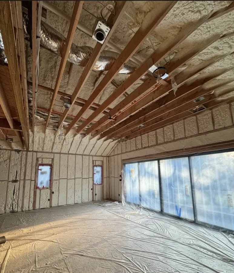 Interior walls and ceiling insulated with spray foam during new construction in Sugarmill Woods